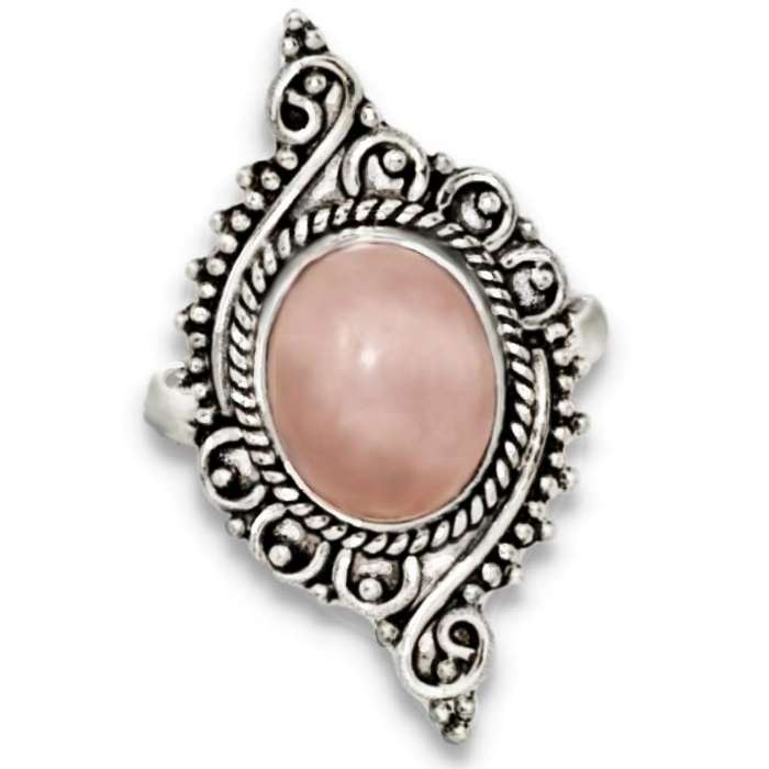 Natural Rose Quartz Gemstone Solid.925 Sterling Silver Ring Size US 6 or M - Resizable