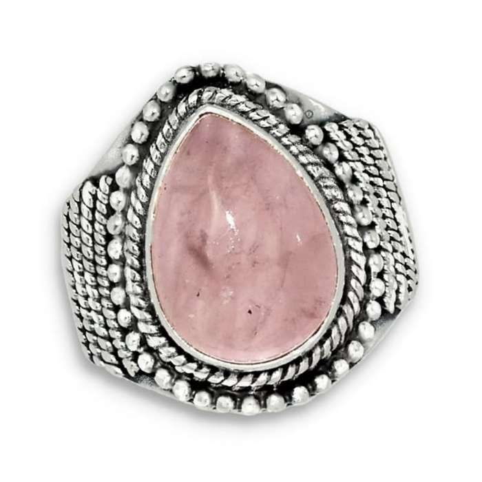 Natural Rose Quartz Pear Shape Gemstone in Solid .925 Sterling Silver Ring Size 9 or R1/2