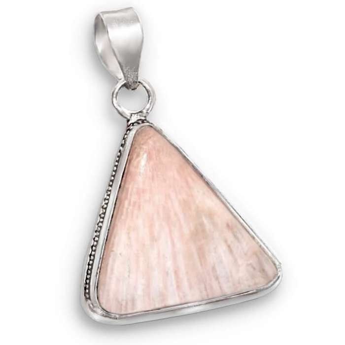 Iceland - Natural Scolecite Crystal Shape Gemstone in .925 Sterling Silver Plated Handmade Pendant