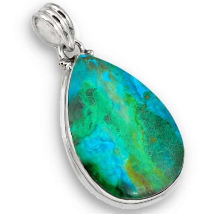 23.13 cts  Natural Chrysocolla Oval Gemstone set in Solid. 925 Sterling Silver Pendant