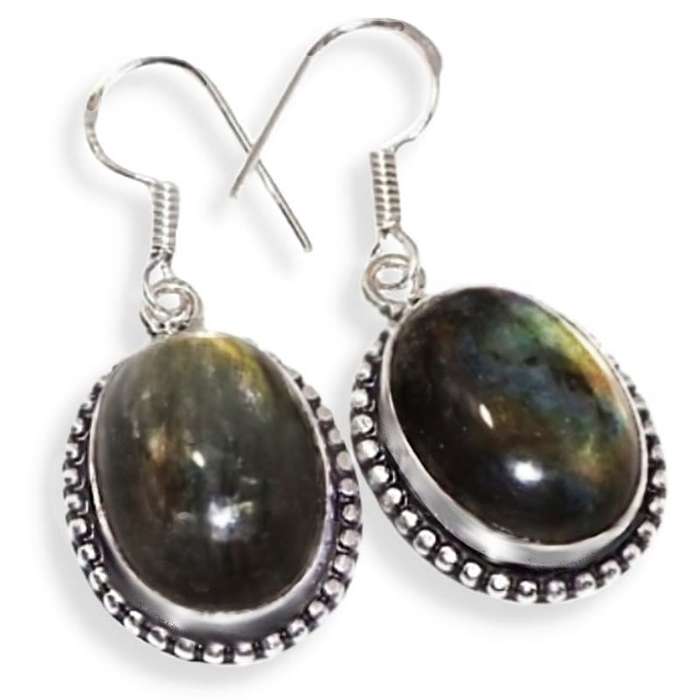 Natural Oval Fiery Labradorite Gemstone set in. 925 Sterling Silver Plated Handmade Earrings