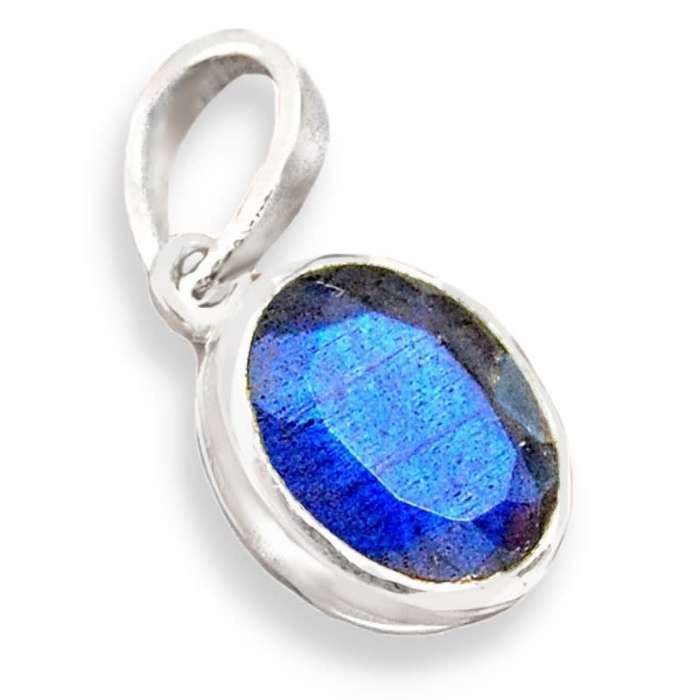 Natural Canadian Blue Fire Labradorite Oval Gemstone set in Solid .925 Silver Sterling Pendant