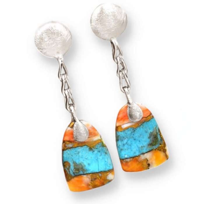 4.7 Grams Natural Spiny Oyster Arizona Turquoise Gemstone set in Solid .925 Sterling Silver Earrings