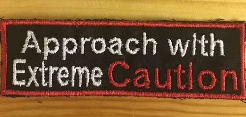 BDG340 Biker Ápproach with extreme caution badge patch