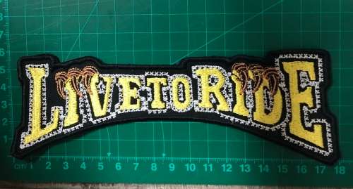 Live to ride eagle patch in yellow 17.5cm x 6cm