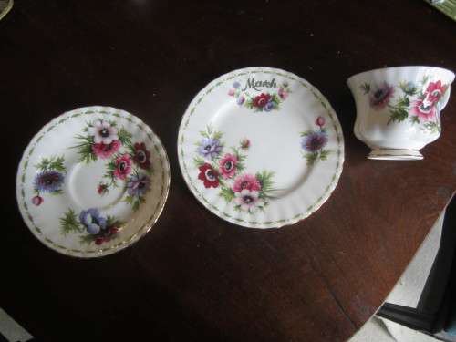 ROYAL ALBERT FLOWER OF THE MONTH MARCH TRIO, TEA CUP AND SAUCER
