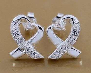 STERLING SILVER 925 FILLED LADIES  Heart EARRING WITH 10 CUBIC ZIRCONIA **STOCK ON HAND**
