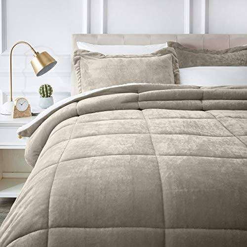3 Piece Quilted Fleece Wool Comforter Set-Queen