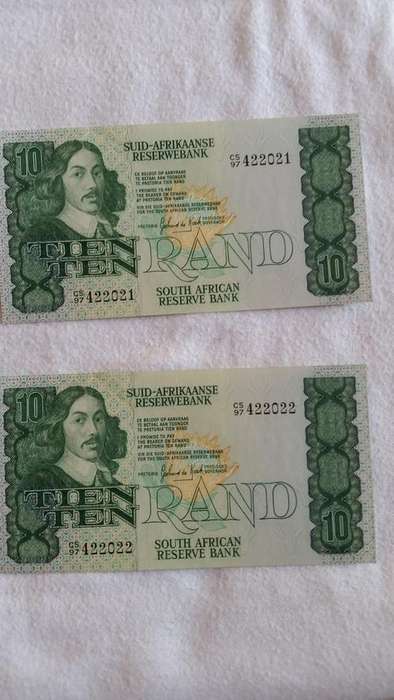G DE KOCK - R10 Note X 2 IN SEQUENCE in Uncirulated condition