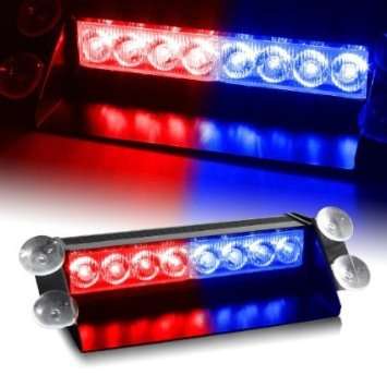 EMERGENCY STROBE WARNING LIGHT 8 LED - RED AND BLUE COMBO