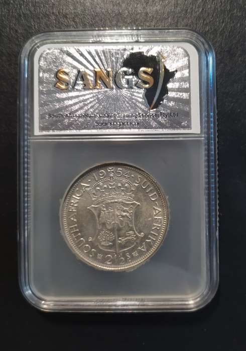 {ECONO BID} SANGS GRADED 1954 SOUTH AFRICA 2 1/2 SCHILLINGS (AU 50)