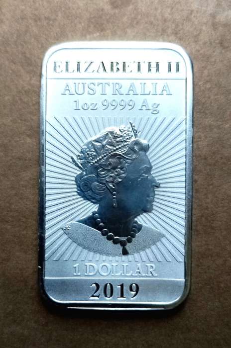 RARE 1 OZ 99.99 % SILVER DRAGON AUSTRALIAN DOLLAR RECTANGULAR COIN 2019