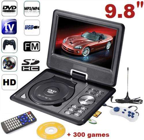 9.8 inch HD Dvd Player. With extra Game, Fm and Tv Function. USB, SD, AV + 300 games & Controller