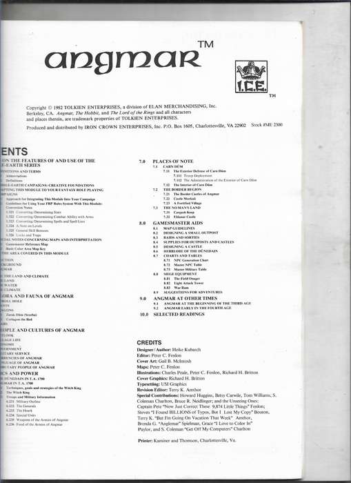 ANGMAR- LAND OF THE WITCH KING- J R R TOLKIEN (GAMERS  GUIDE BOOK)
