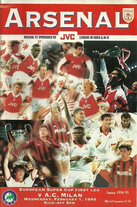 Arsenal v AC Milan 1995 European Super Cup 1st Leg Match Programme