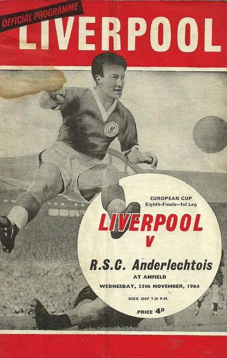 Liverpool vs Anderlectois 1964/65 European Champions Cup Rnd of 16 1st Leg Match Programme