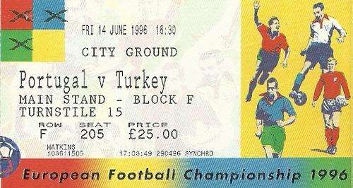 Portugal v Turkey Euro 1996 Group D Match Ticket