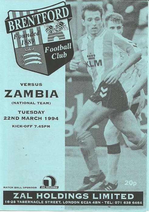Brentford v Zambia National Team 1994 Friendly Match Official  Programme