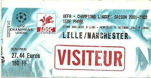 Lille v Manchester United 2001/02 UEFA Champions League Group Stage Match Ticket