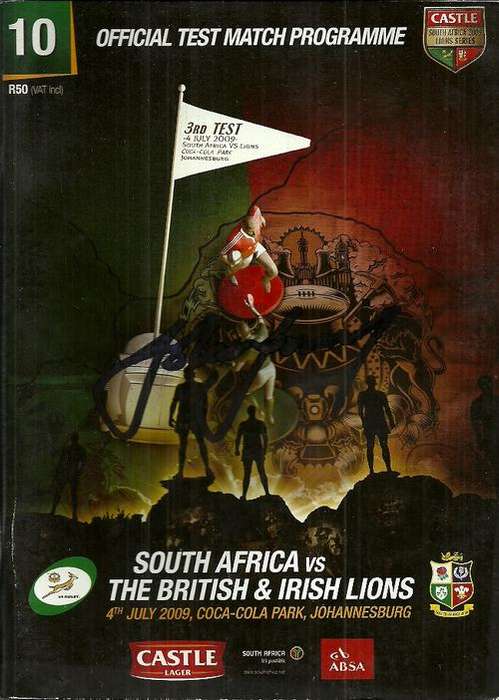 South Africa v British Lions 2009 3rd Test Match Programme - Autographed by John Smit