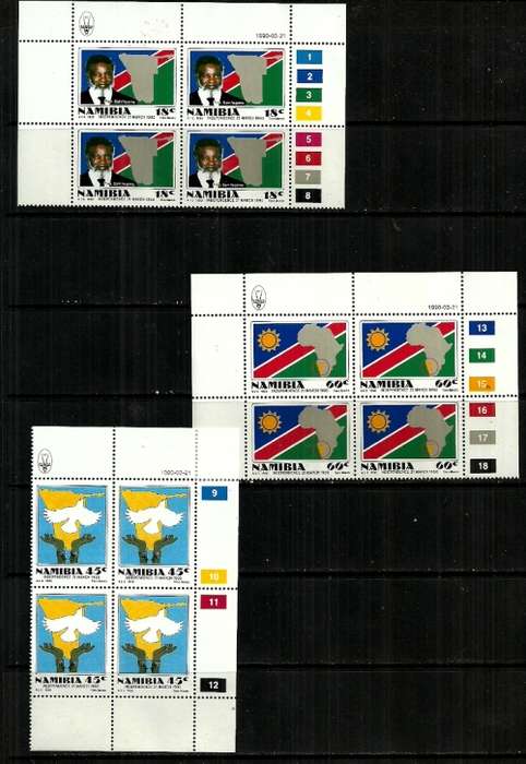 Namibia - 1990 Independence Full Set of Control Blocks of 4 MNH