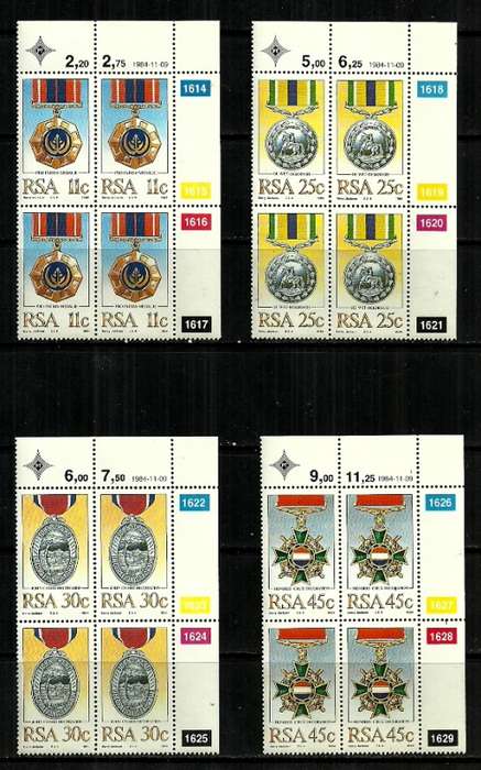 South Africa - 1984 Military Decorations Full Set of Control Blocks of 4 MNH