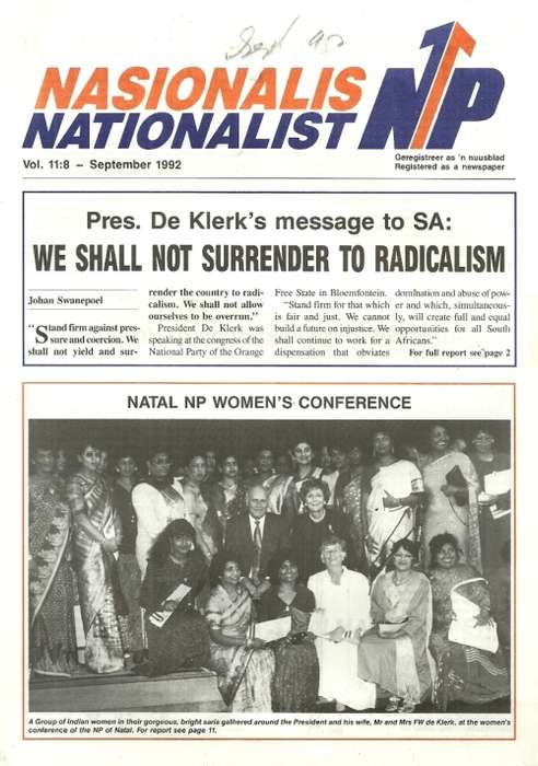 South African National Party -  Sep 1992 Newsletter