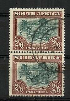 Union of South Africa - 1947-1954 Definitive Issue 2s 6d green & brown Pair Used SACC # 120