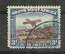 SWA - 1931 Airmail Issue 3d Monoplane over Windhoek Single Fine Used