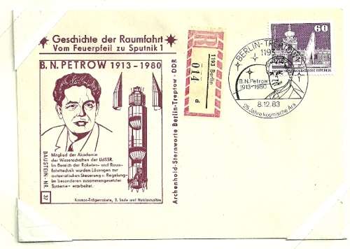 East Germany - 1983 History of Space Travel from Rocket to Sputnik Cover # 37