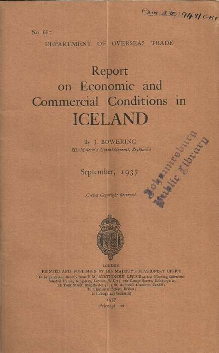 Economic and Commercial Conditions in ICELAND  - September, 1937 Report by J. Bowering