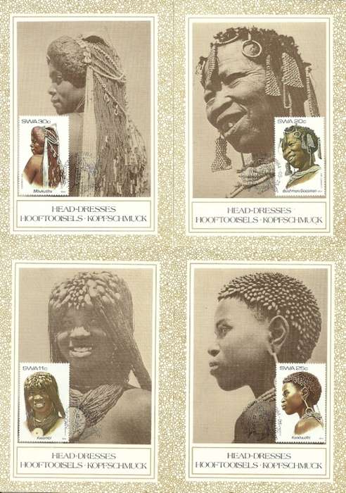 South West Africa - 1984 Traditional Headdresses Full Set of 4 Maximum Cards