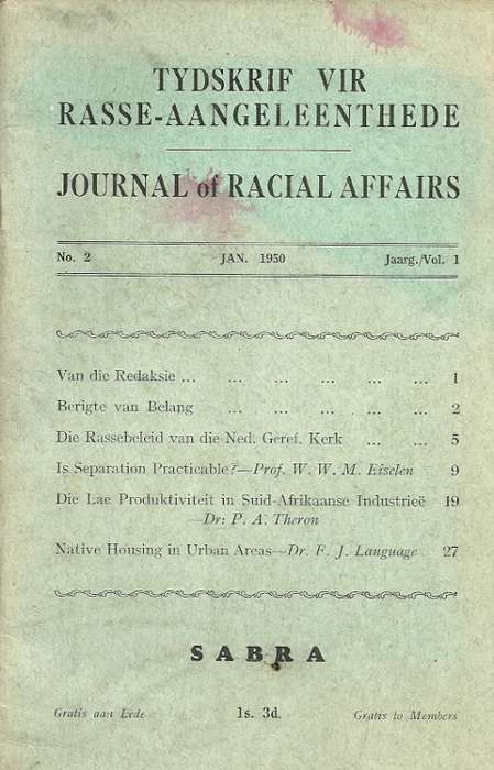 South Africa Journal of Racial Affairs - Jan 1950 Vol.1, No. 2