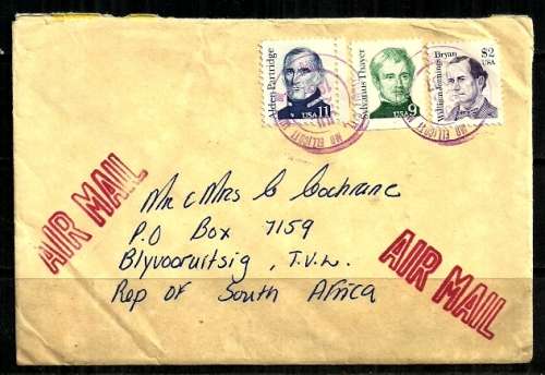 USA - 1987 Letter Addressed to Blyvooruitsig, Johannesburg, South Africa