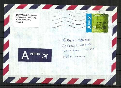 Belgium - Letter Posted to Rand Hart, South Africa