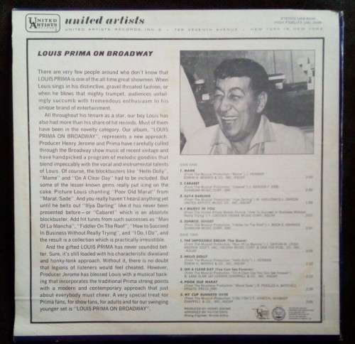 Louis Prima on Broadway LP Vinyl Record - USA Pressing