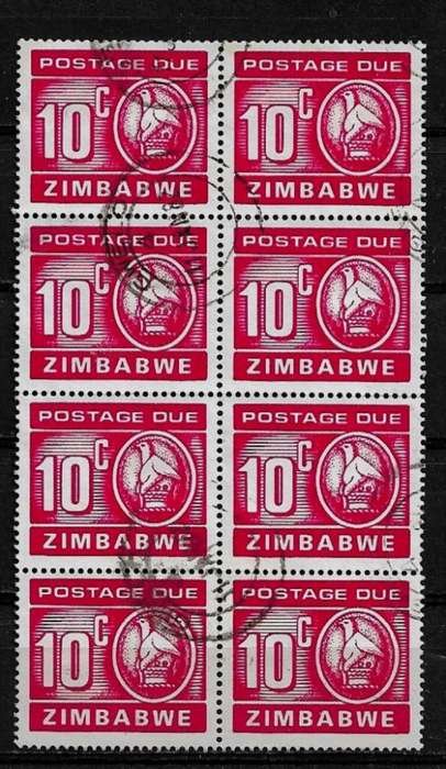 Zimbabwe - 10c Postage Due Block of 10 Stamps Fine Used