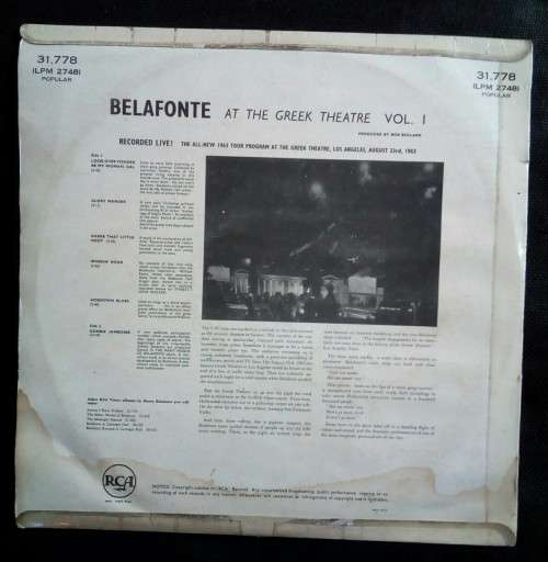 Belafonte At The Greek Theater Vol.1 LP Vinyl Record