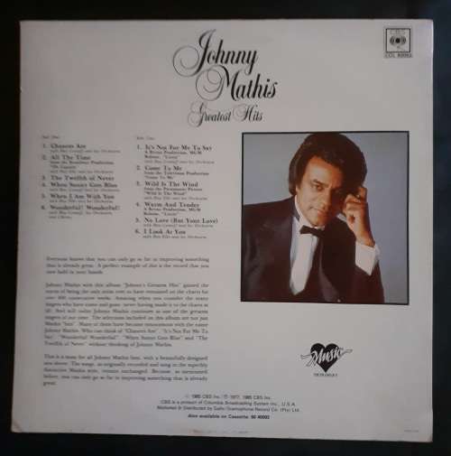 Johnny Mathis Greatest Hits LP Vinyl Record