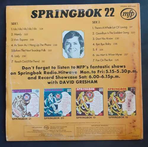 Springbok Hit Parade Vol.22 LP Vinyl Record