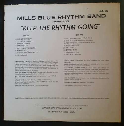Mills Blue Rhythm Band 1935-1936 - Keep The Rhythm Going LP Vinyl Record - USA Pressing