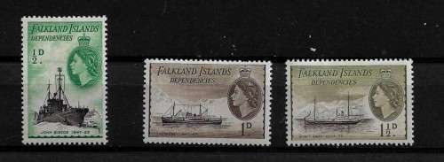 Falkland Islands - 1954-1962 QEII Part Set of 3 Stamps MH