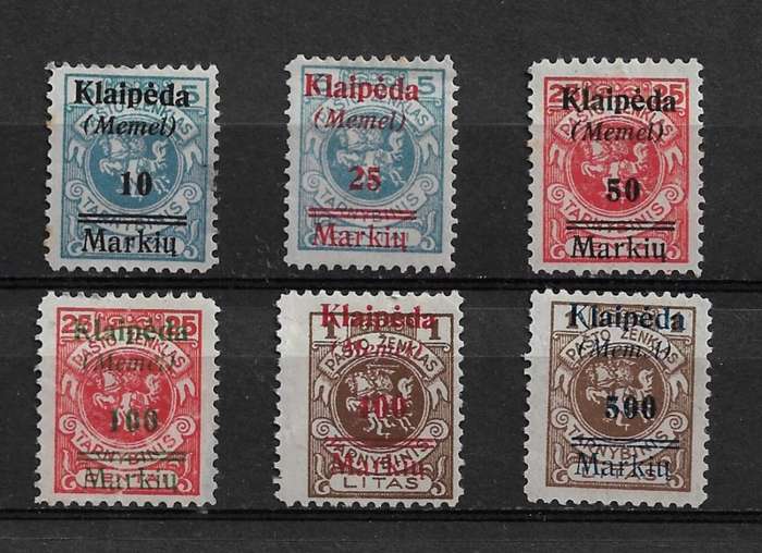 Memel (Germany & Lithuania) - 1923 Overprint Full Set of 6 Stamps MH