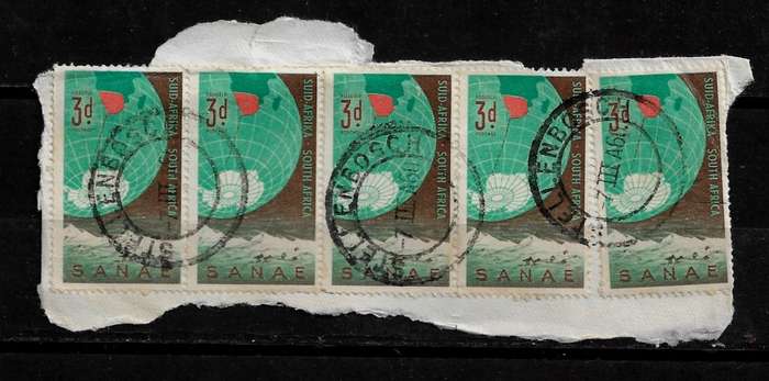 South Africa - 1959 Antarctic Expedition Strip of 5 Stamps Fine Used on Paper