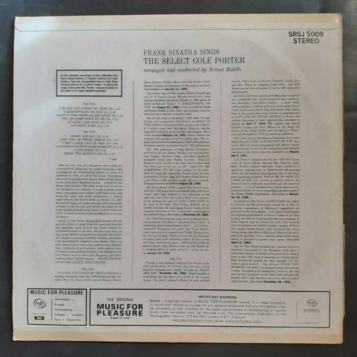 Frank Sinatra Sings The Select Cole Porter LP Vinyl Record