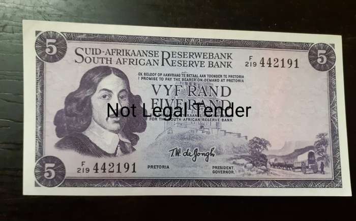 South Africa Five Rand TW de Jongh Bank Note - UNC