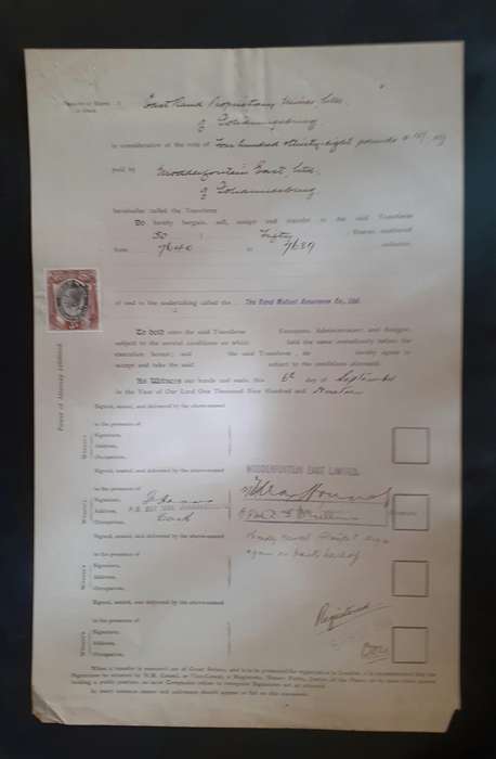 Transfers of Registered Shares Certificate - dated 1919