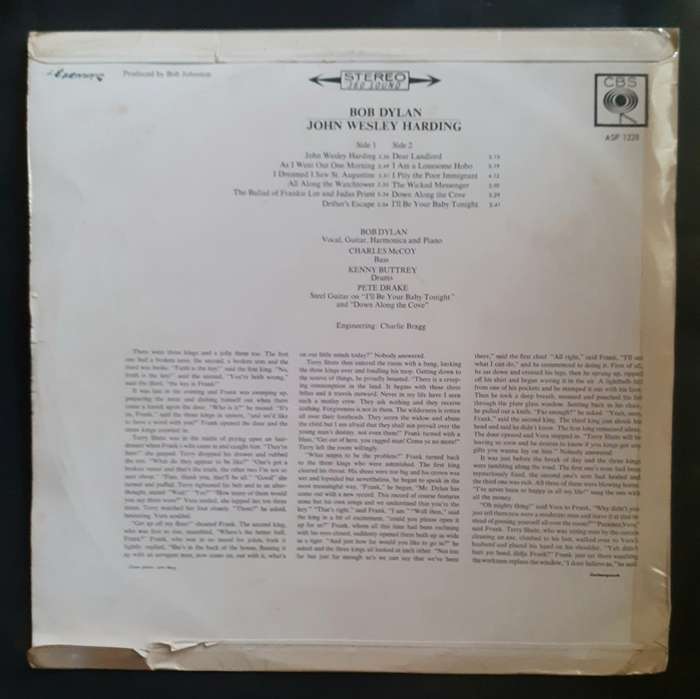 Bob Dylan - John Wesley Harding LP Vinyl Record