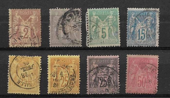 France 1879-1899 Definitive Issue Part Set of 8 Stamps Used