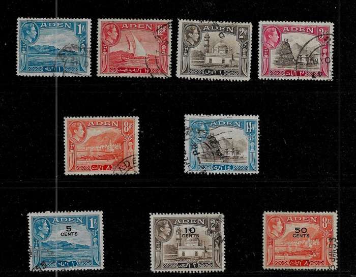 Aden - 1951 KGVI Definitive Issue Part Set of 9 Stamps VFU